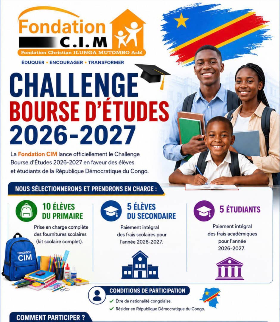 Fondation C.I.M : Christian Ilunga Mutombo offre 20 bourses d’études aux élèves et étudiants congolais